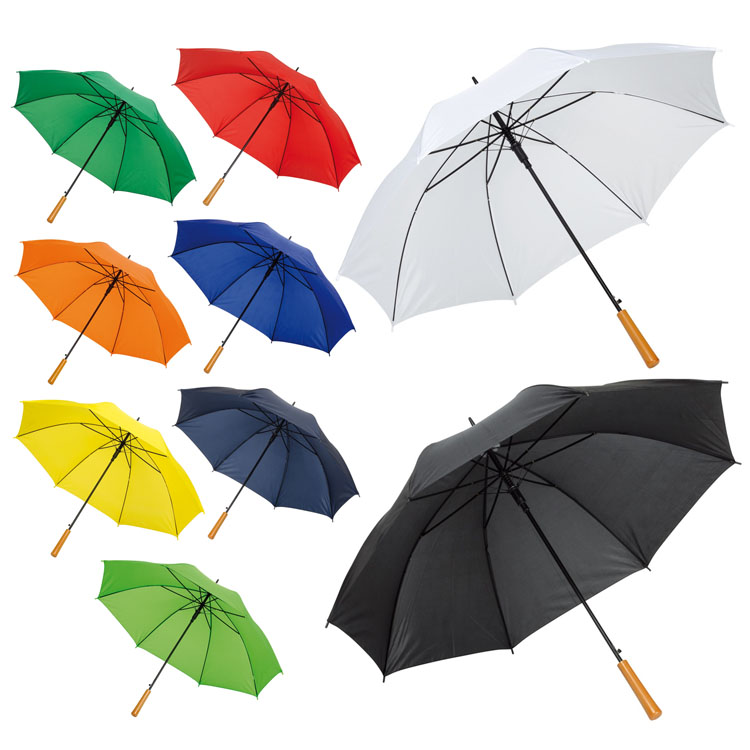 Umbrela automata cu 8 panele colorate din poliester si maner drept din lemn - 0103360